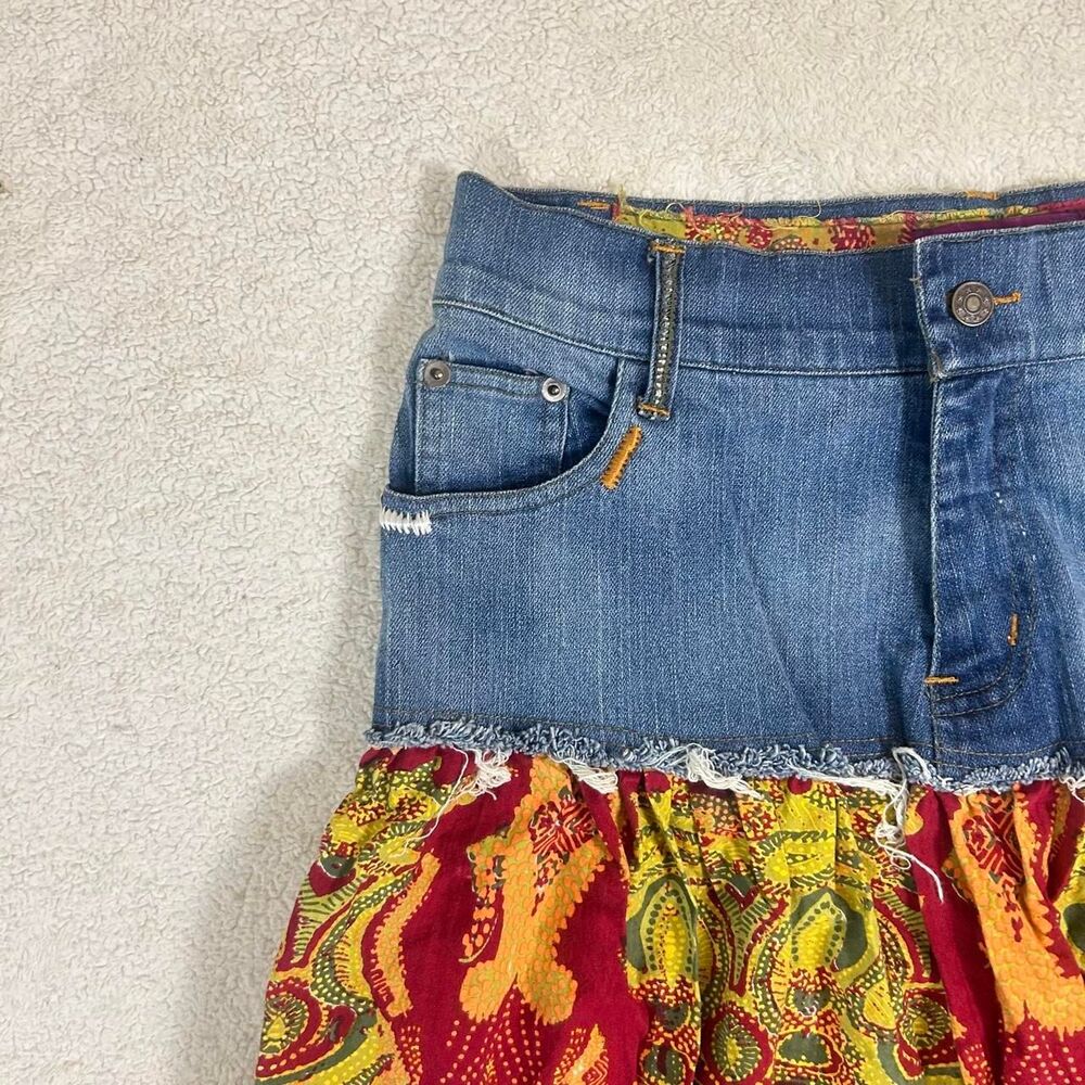 Mix Nouveau Y2K Denim and Fabric Tiered Multi-Media Skirt - Picture 3 of 5